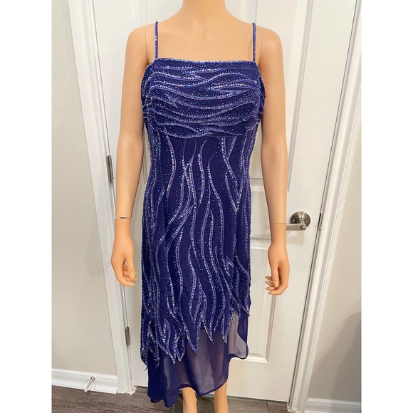 80s Alyce Designs Beaded asymmetrical dress SZ 16 - Picture 2 of 7